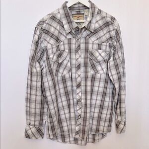 Supply Co Western Cowboy Pearl Snap 100% Cotton Plaid Shirt White Brown Red XXL